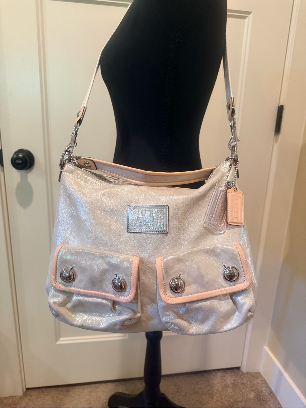 Y2K Coach Poppy Metallic Leather Double front Pocket Hobo bag (14561)